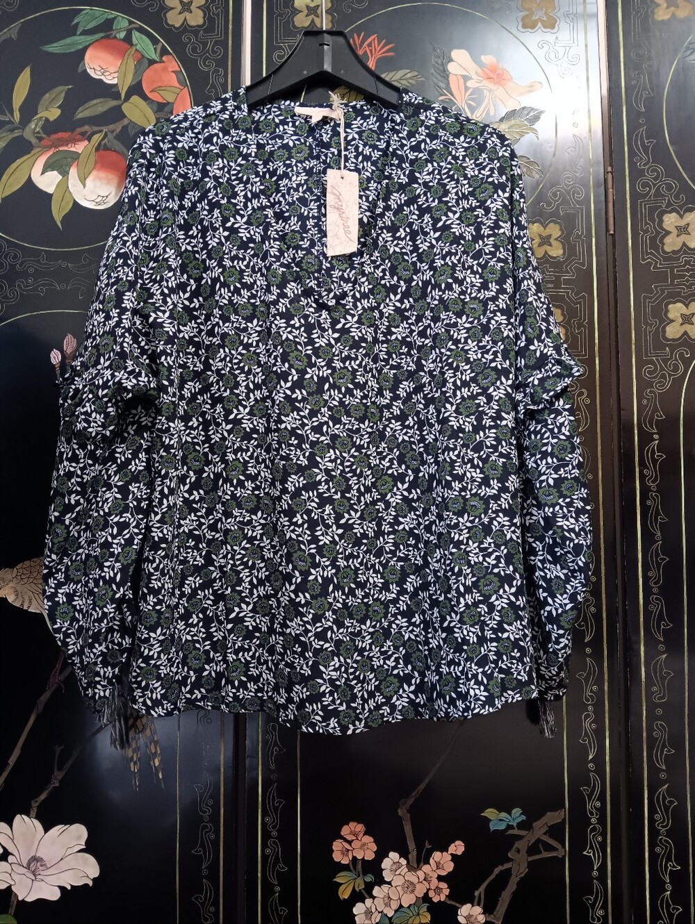Mystree Black Floral Top with White & Green Print